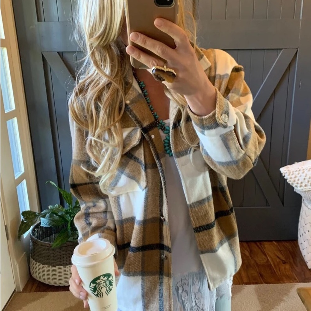 Plaids shacket women oversized jacket cardigan button front